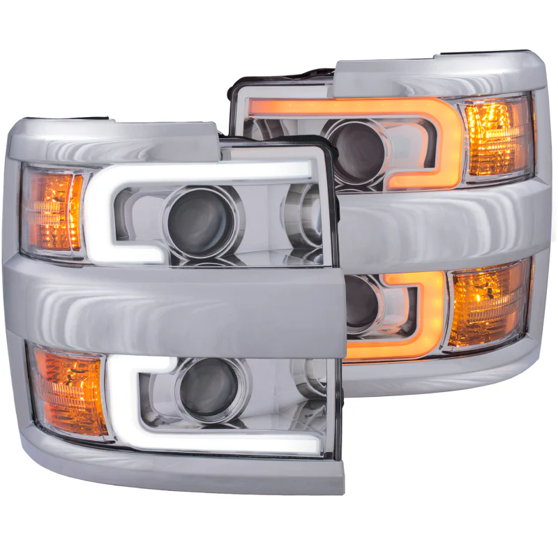 ANZO Projector Headlights 15-17 Chevrolet Silverado 2500HD / 3500HD Chrome w/ Chrome Rim - Image 3