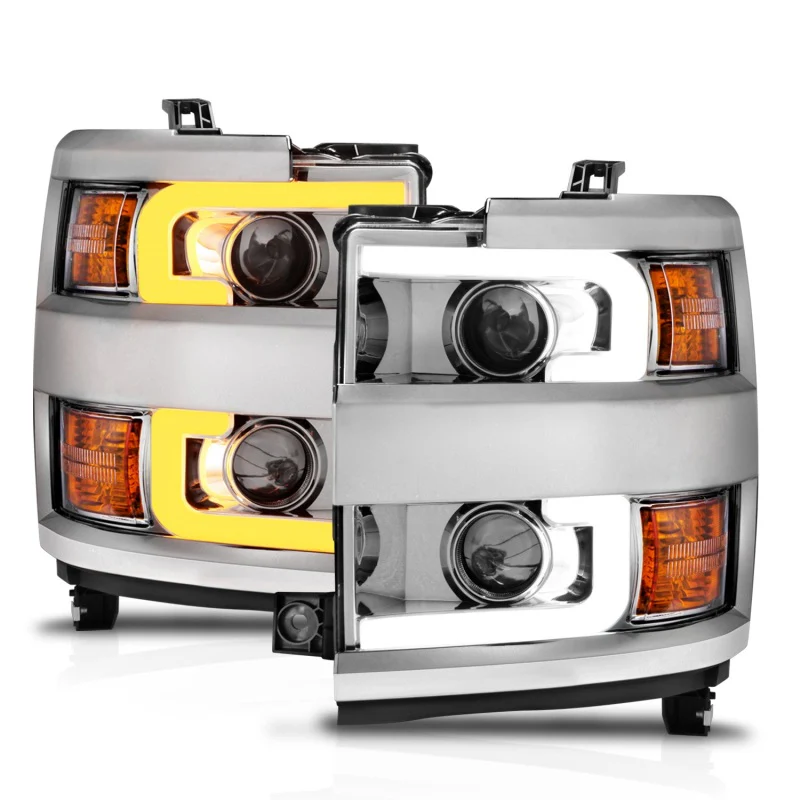 ANZO Projector Headlights 15-17 Chevrolet Silverado 2500HD / 3500HD Chrome w/ Chrome Rim - Image 8