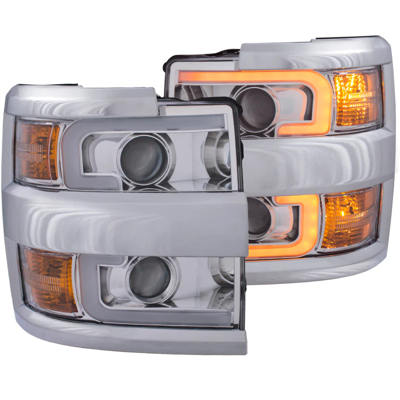 ANZO Projector Headlights 15-17 Chevrolet Silverado 2500HD / 3500HD Chrome w/ Chrome Rim - Image 9
