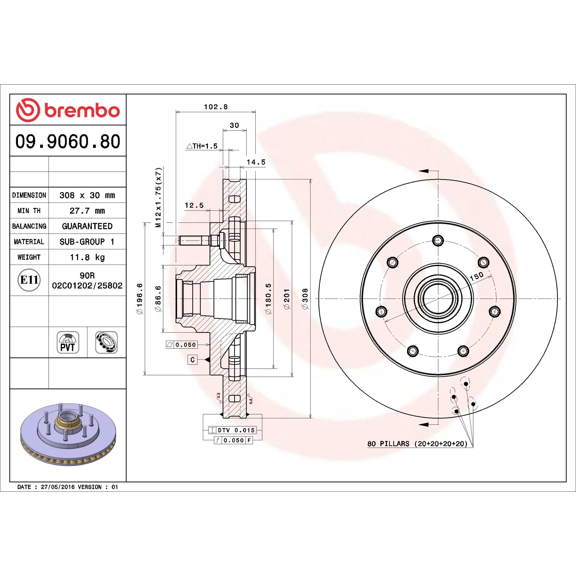 Brembo 02-03 Ford F-150/97-99 F-250/1997 F-250 HD Front Premium OE Equivalent Rotor - Image 4
