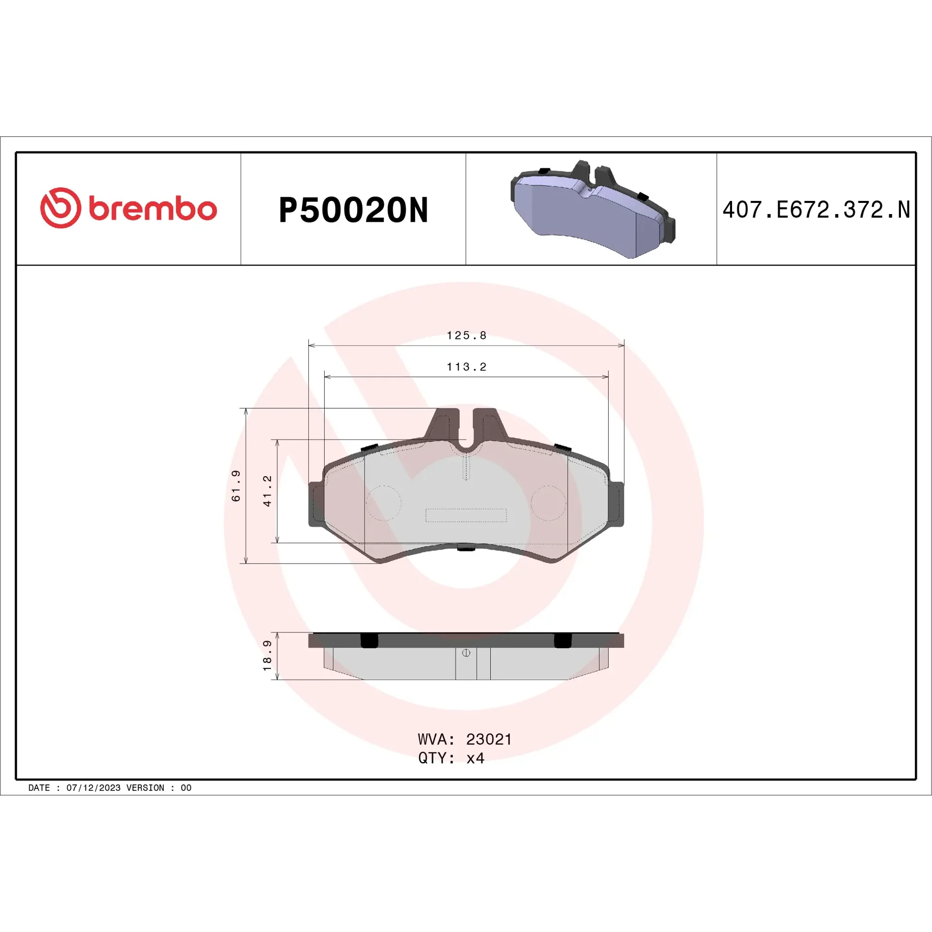 Brembo 03-06 Dodge Sprinter 2500/03-04 Mercedes G55 AMG Rear Premium NAO Ceramic OE Equivalent Pad - Image 3