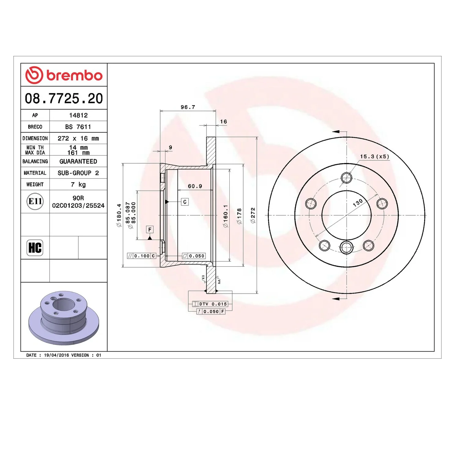 Brembo 03-06 Dodge Sprinter 2500/04-06 Freightliner Sprinter 2500 Rear Premium OE Equivalent Rotor - Image 8