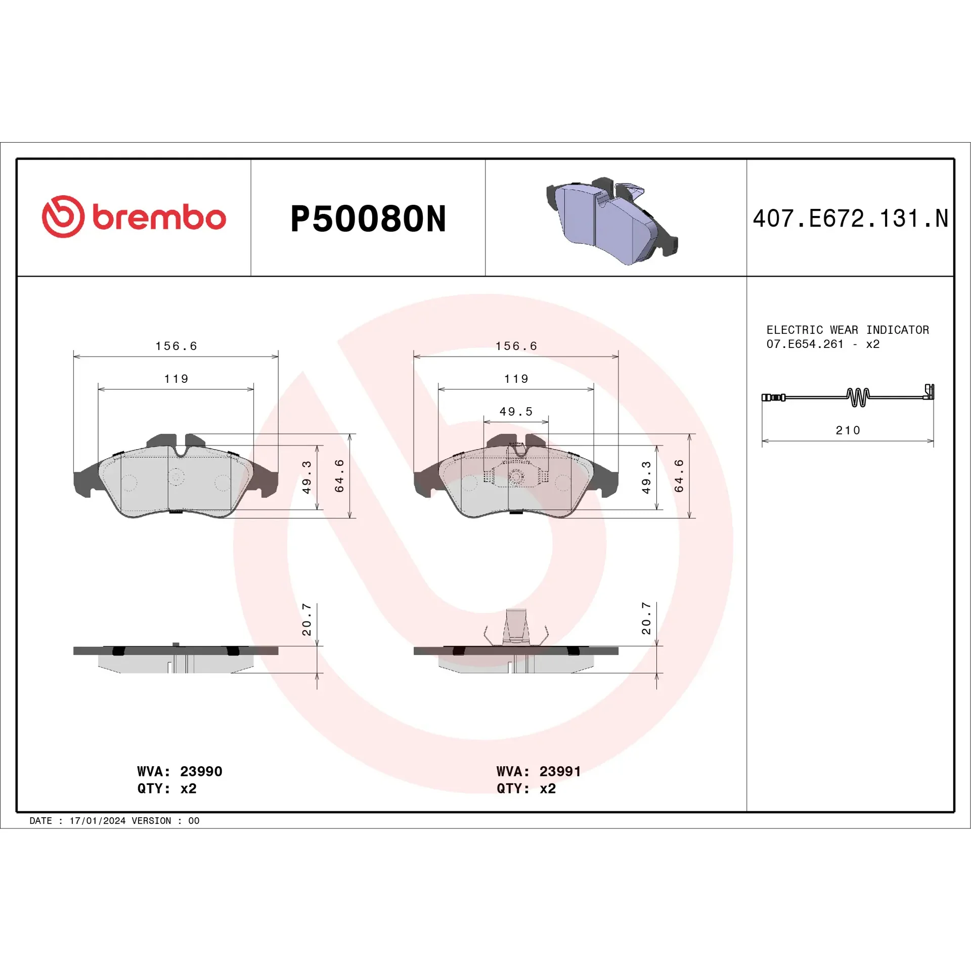 Brembo 03-06 Dodge Sprinter 2500/Sprinter 3500 Front Premium NAO Ceramic OE Equivalent Pad - Image 3