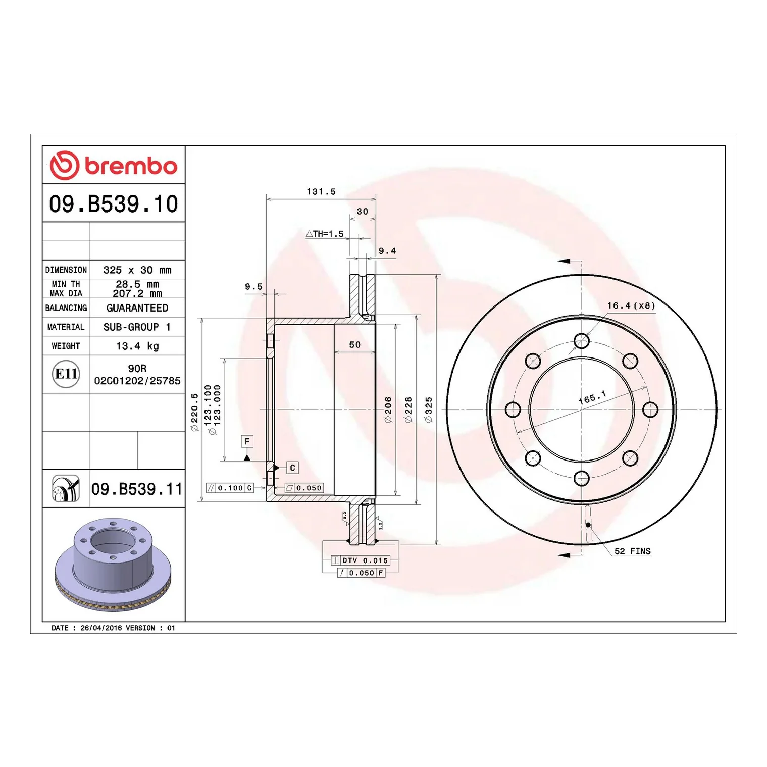 Brembo 03-08 Chevy Express 3500/01-06 Silverado 3500 Rear Premium OE Equivalent Rotor - Image 6
