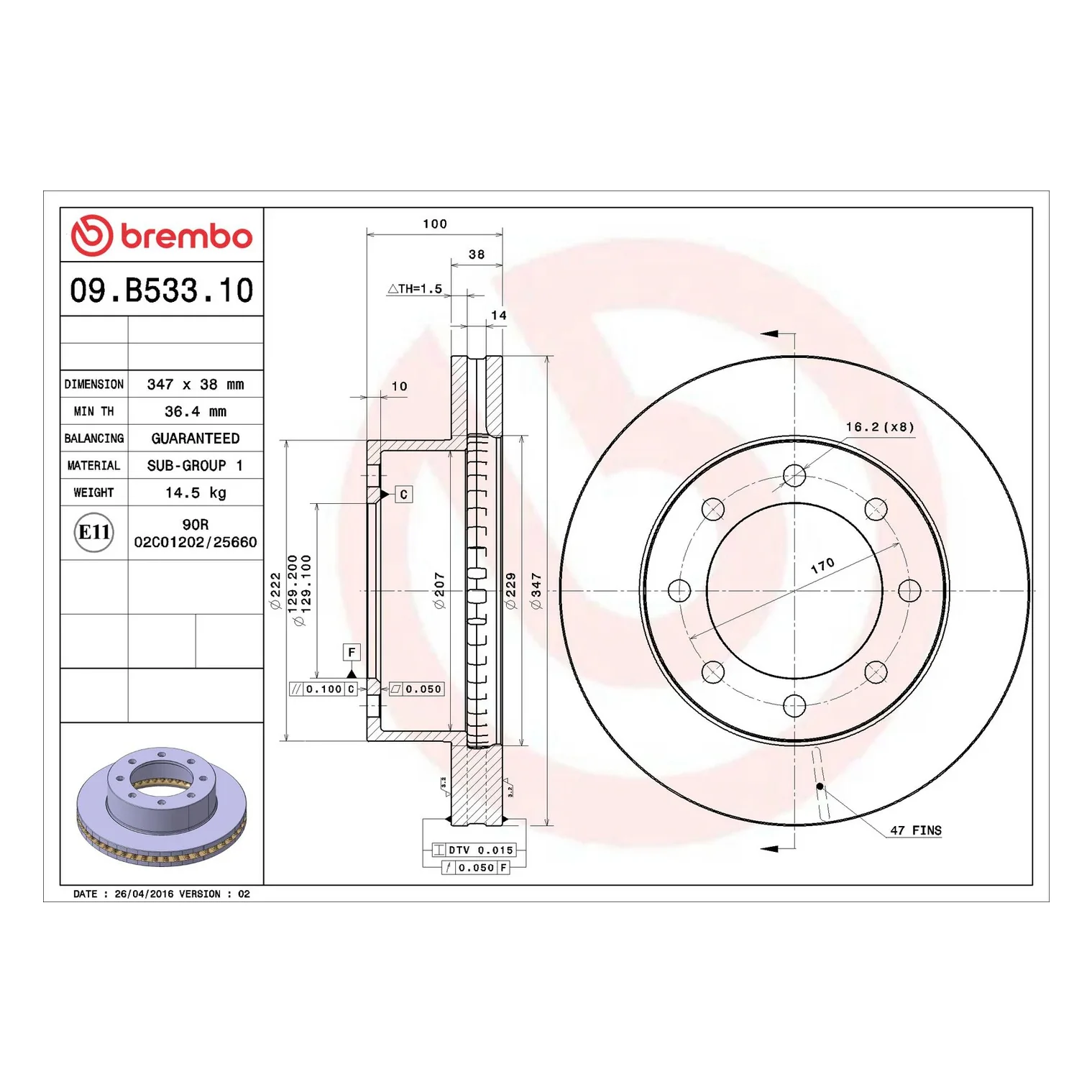 Brembo 05-12 Ford F-250 Super Duty/05-13 F-350 Super Duty Front Premium OE Equivalent Rotor - Image 6