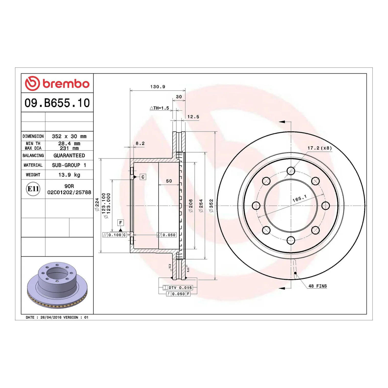 Brembo 06-08 Dodge Ram 1500/03-08 Ram 2500/Ram 3500 Rear Premium OE Equivalent Rotor - Image 6