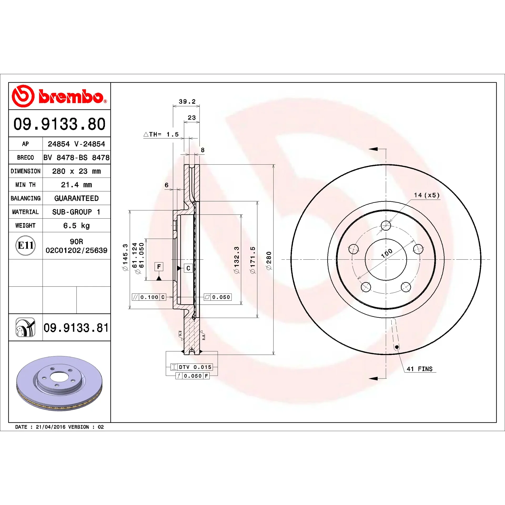 Brembo 06-10 Chrysler PT Cruiser Front Premium UV Coated OE Equivalent Rotor - Image 8