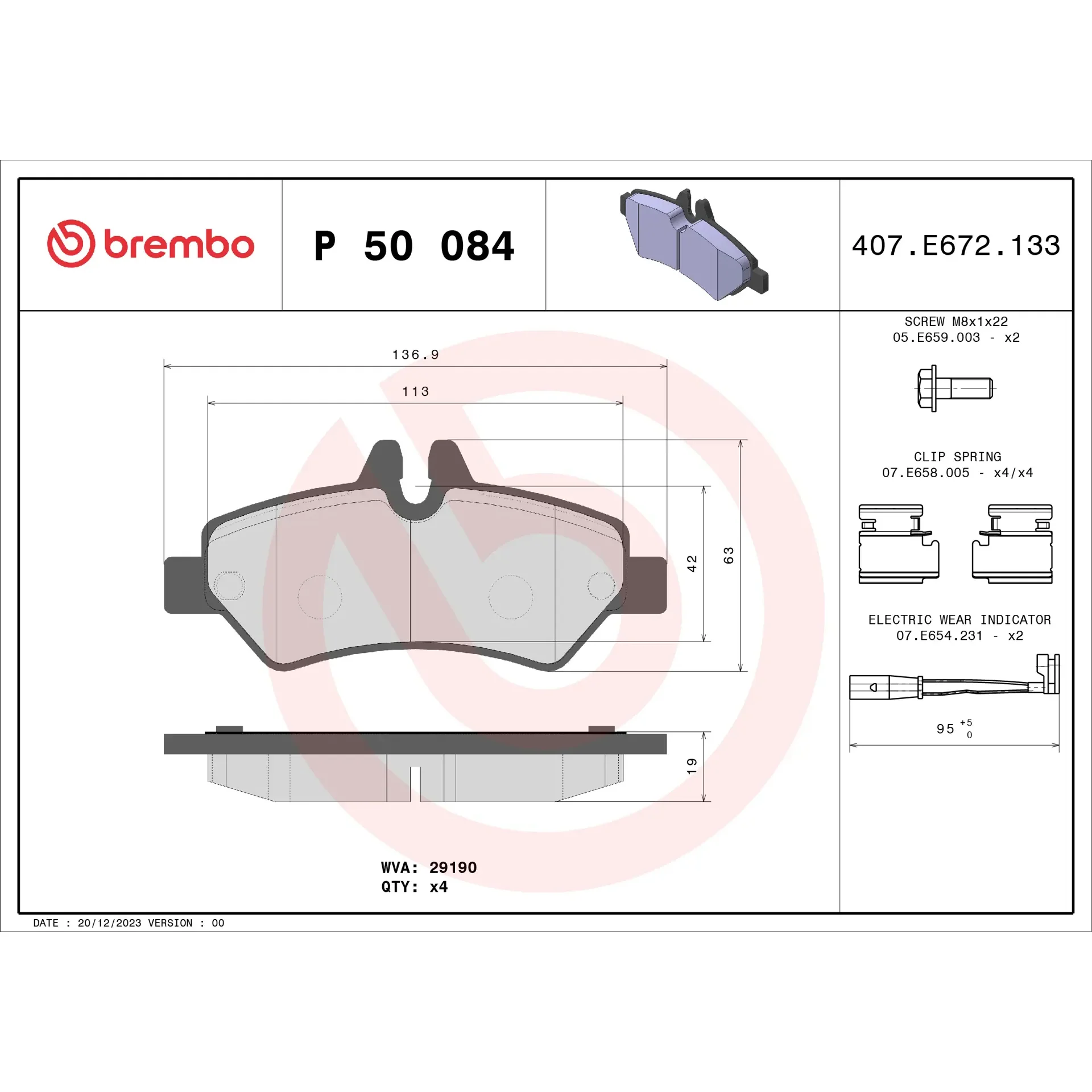 Brembo 07-08 Dodge Sprinter 2500/10-18 Mercedes Sprinter 2500 Rear Premium Low-Met OE Equivalent Pad - Image 5