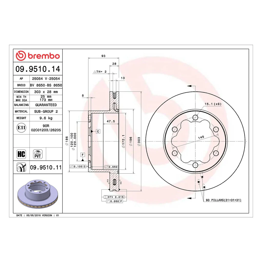 Brembo 07-09 Dodge Sprinter 3500/10-17 Mercedes-Benz Sprinter 3500 Rear Premium OE Equivalent Rotor - Image 6