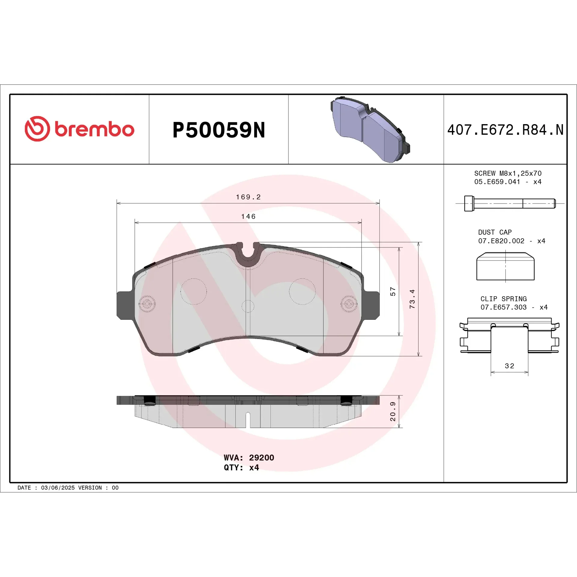 Brembo 07-09 Dodge Sprinter 3500 Premium NAO Ceramic OE Equivalent Pad - Image 3