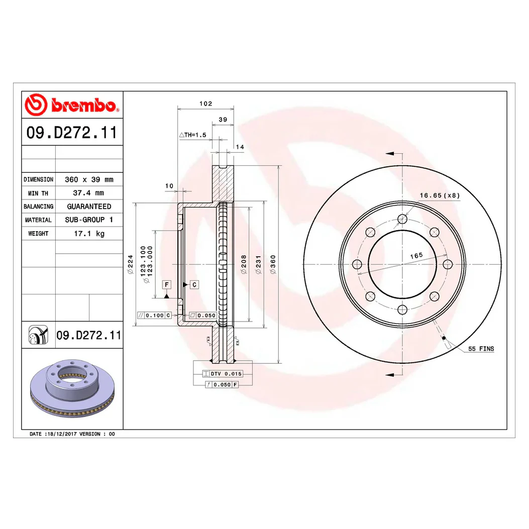 Brembo 09-10 Dodge Ram 3500/2012 Ram 1500/11-18 2500/3500 Front Premium OE Equivalent Rotor - Image 6