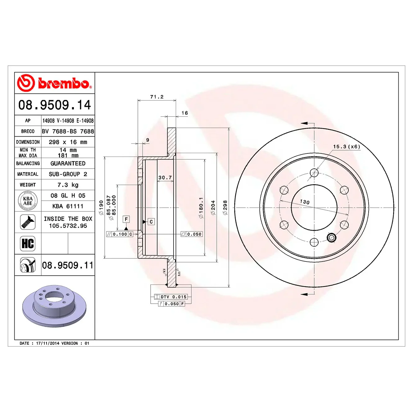 Brembo 10-17 Mercedes-Benz Sprinter 2500 Rear Premium UV Coated OE Equivalent Rotor - Image 9