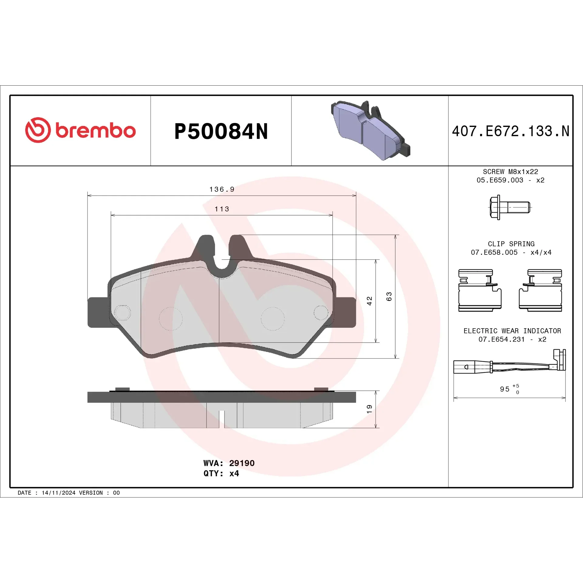 Brembo 10-18 Mercedes Sprinter 2500 Rear Premium NAO Ceramic OE Equivalent Pad - Image 3