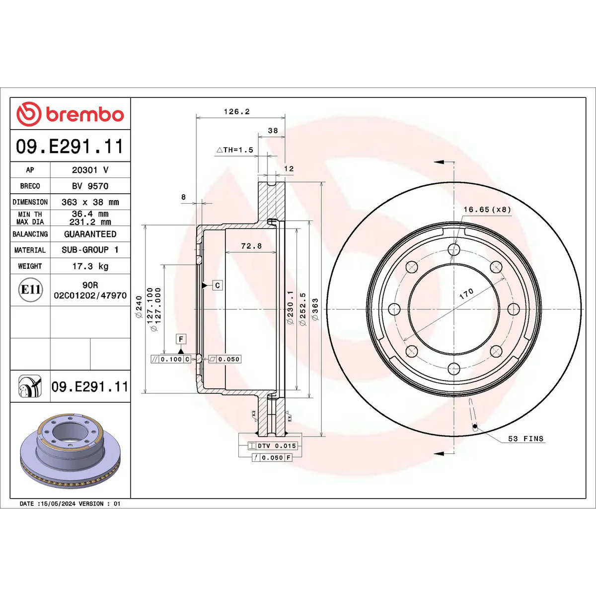 Brembo 16-17 Volvo XC60 Front UV Coated Rotor