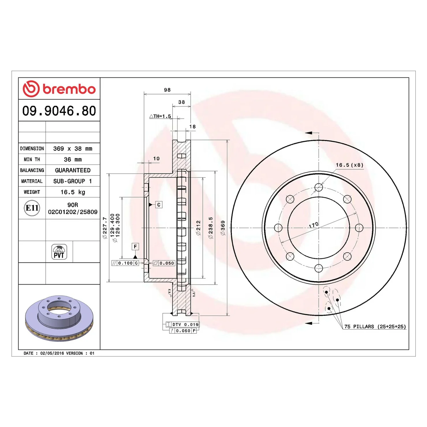 Brembo 99-03 Ford F-250 Super Duty/F-350 Super Duty Front Premium OE Equivalent Rotor - Image 7