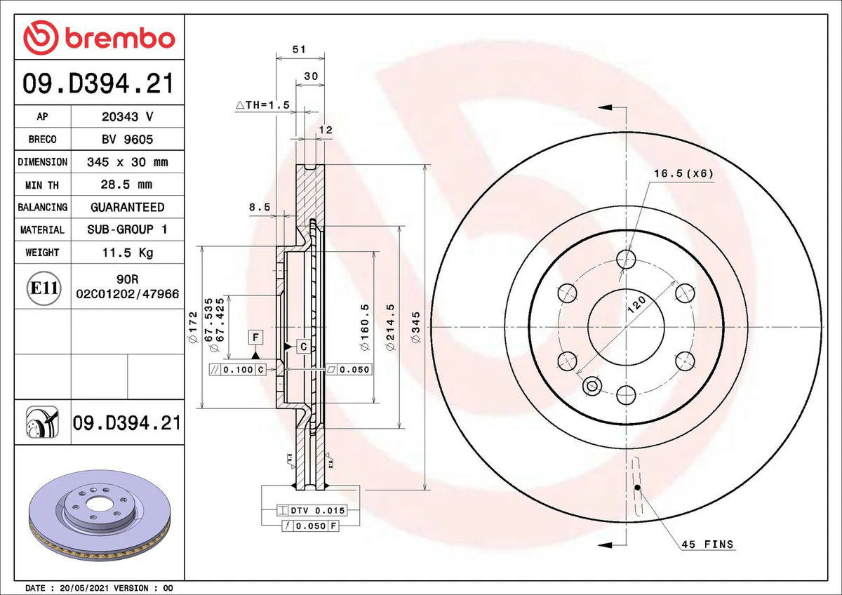 Brembo OE 1517 Chevy Silverado 2500HD/20-21 Silverado 2500HD/15-17 Sierra 2500HD Friction Brake Disc - Image 3