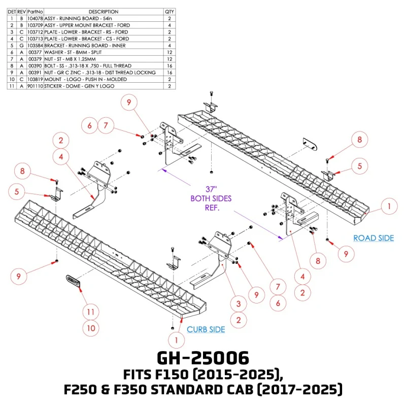Gen-Y 15-25 Ford F-150/17-24 Ford F-250/F-350 Standard Cab Running Boards - Image 4